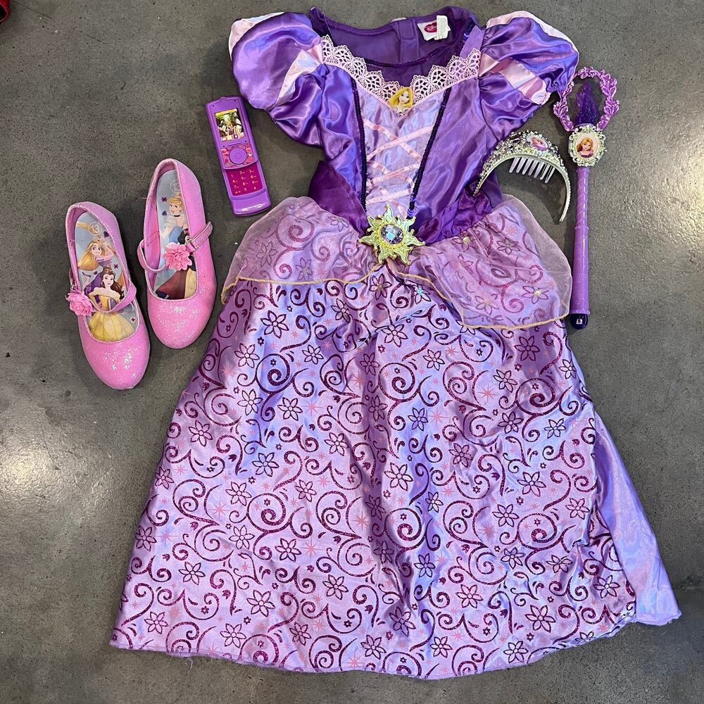 Disney Princess Rapunzel Tangled Costume Dress shoes accessories 4T set